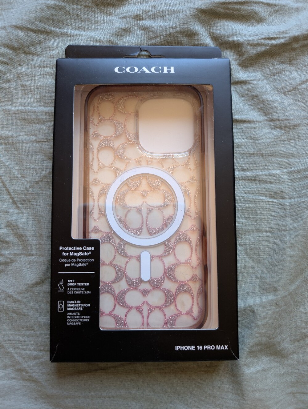 NIB Coach MagSafe Signature Glitter Logo IPhone 16 Pro Max Metallic Pink